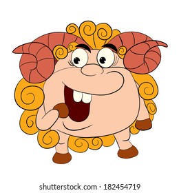 Cartoon merry smiling  nice ram on white background.