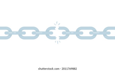 cartoon metal broken chain like bad connection. concept of end of relationship or slavery and jail or prison break. flat modern graphic lock and unlock design element isolated on white background