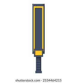 Cartoon metal detector wand with a yellow grip and black body, rendered in a pixel art style