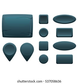 Cartoon metal game assets, the kit for game ui development, vector gui elements isolated on white background.