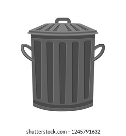 Cartoon metal garbage bin. Retro metal trash bin. Waste disposal themed vector illustration for icon, logo, stamp, label, emblem, certificate, leaflet, brochure or banner decoration