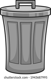 Cartoon Metal Trash Can For Garbage. Vector Hand Drawn Illustration Isolated On Transparent Background