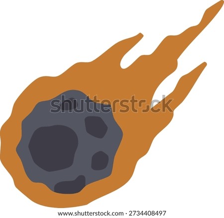 Cartoon meteor with a dark rock core and brown flame trail streaking forward