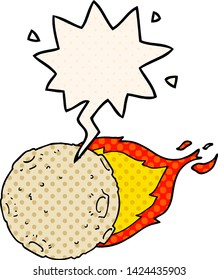 cartoon meteorite with speech bubble in comic book style
