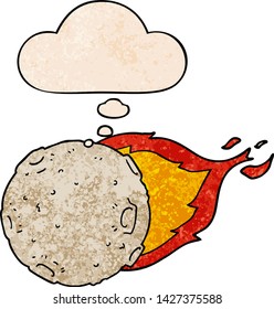 meteorito de desenho animado com bolha de pensamento no estilo de textura grunge