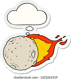 meteorito de dibujos animados con burbuja de pensamiento como pegatina impresa