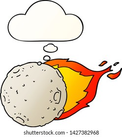 meteorito de dibujos animados con burbuja de pensamiento en un estilo de gradiente suave