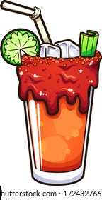 Cartoon Mexican Bloody Mary alcoholic drink or michelada. Vector clip art illustration with simple gradients. All in a single layer.

