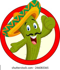 Cartoon Mexican Cactus Character give thumb up