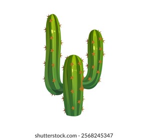 Cartoon Mexican cactus with spiky thorns and distinctive spines. Isolated vector desert plant, natural element of arid landscapes, symbol of Mexico culture, nature, travel and cultural exploration