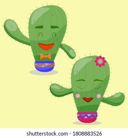 cartoon mexican cactuses in a pot. Vector illustration