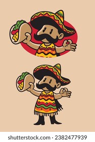 Cartoon of Mexican Character Eating Taco