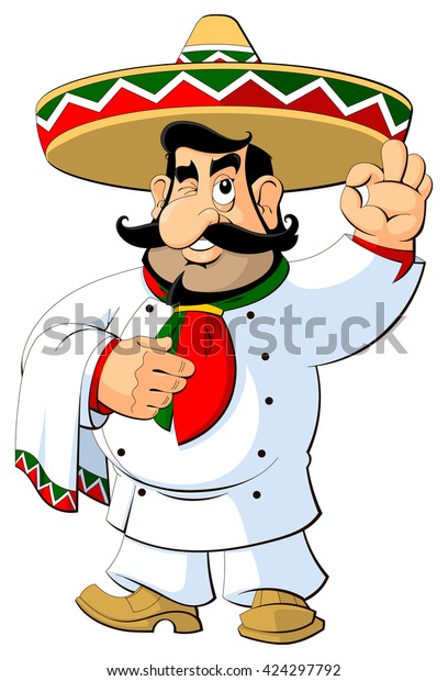 Cartoon Mexican Chef Sombrero Gesture Approval Stock Vector Royalty