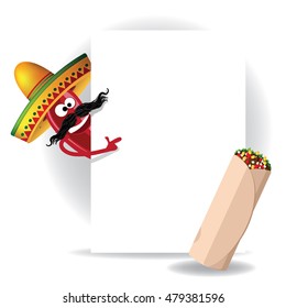 Cartoon Mexican Chili and Burrito background. EPS 10 vector.
