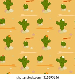 cartoon mexican desert with cactus seamless vector pattern illustration