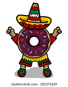 Cartoon Mexican Donut With Sombrero