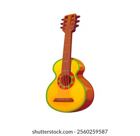 Cartoon Mexican guitar or guitarron, traditional string instrument embodies the essence of Latin America music, culture, heritage and travel. Vector guitar for mariachi band performances or concerts