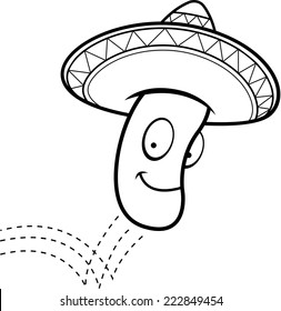 A Cartoon Mexican Jumping Bean With A Sombrero.