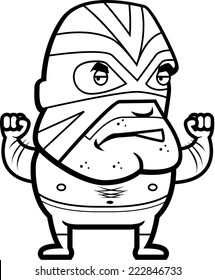 A cartoon Mexican luchador with a mask on.