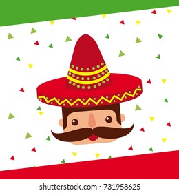 cartoon mexican man with mustache in a sombrero