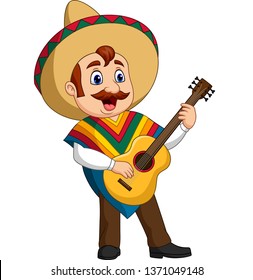 Cartoon of Mexican man playing the guitar and singing