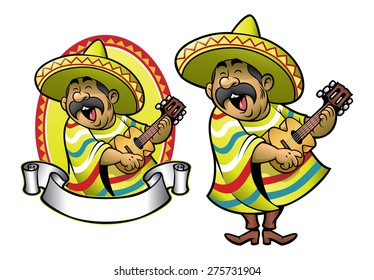 Cartoon of mexican man playing the guitar and singing