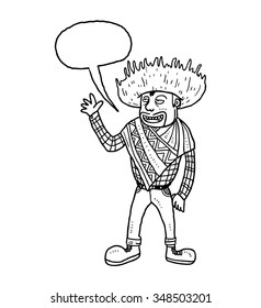 cartoon mexican man with speech bubble