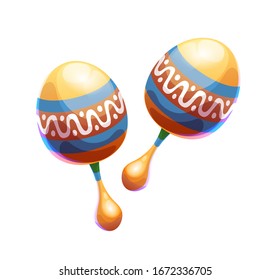 Cartoon mexican maracas with ornament. Tradition music intrument. Vector illustration isolated on white background.