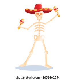  Cartoon of mexican maracas skeleton vector icon for web design isolated on white background