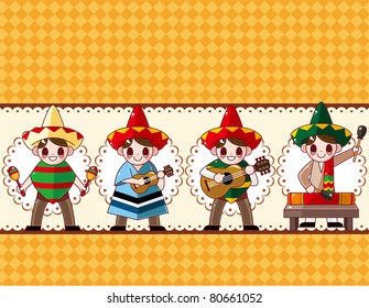 cartoon Mexican music band ,board card,vector