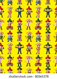 cartoon Mexican music band -seamless pattern,vector