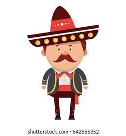 Cartoon Mexican in national costume. Vector illustration isolated on white background.