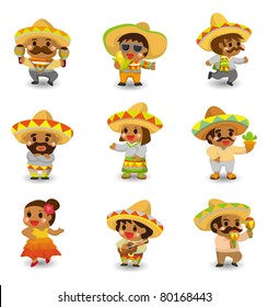 cartoon Mexican people icon set