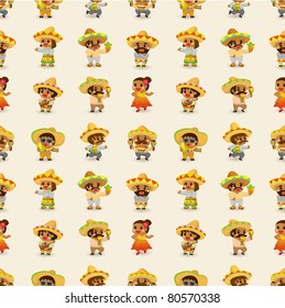 cartoon Mexican people-seamless pattern,vector