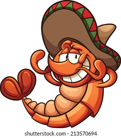 Cartoon Mexican shrimp relaxing. Vector clip art illustration with simple gradients. All in a single layer.