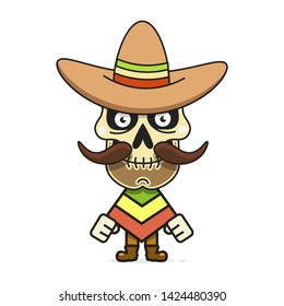 Cartoon Mexican  Skull Vector Illustration For Dia De Los Muertos . 