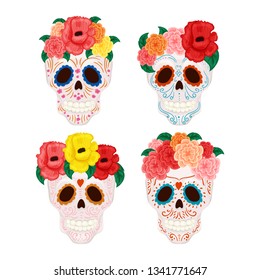 Cartoon Mexican sugar skull illustration for Day of the Dead