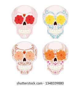 Cartoon Mexican sugar skull illustration for Day of the Dead