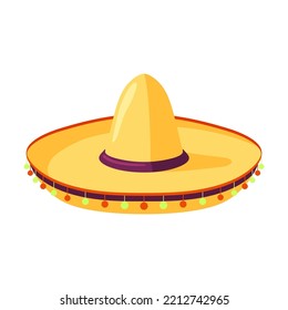 Cartoon Mexican traditional symbol. Flat vector illustration. Colorful of sombrero. Culture, travel, Mexica concept