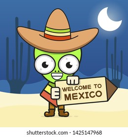 Cartoon Mexican Vector Illustration For Dia De Los Muertos . Cute Male Skull With Mustache And Sombrero Hat.