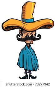 Cartoon Mexican wearing a huge sombrero islolated one white