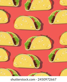 Dibujo animado Mexicano tacos sin patrón. Ilustración vectorial.