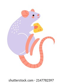 Cartoon mice eat cheese. Vector illustration