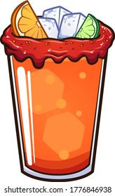 Cartoon michelada drink with lime and orange slices. Vector clip art illustration with flat color. Some elements on separate layers. 
