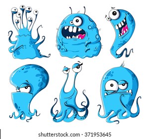 Cartoon microbes bacteria monsters