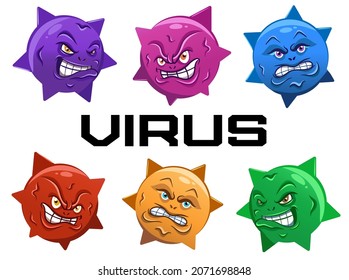 Cartoon microbes and viruses characters isolated illustration on white background. micro bacteria characters. coronavirus