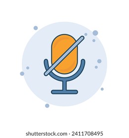 Ilustración vectorial de icono de micrófono de dibujos animados. Micrófono silenciado sobre fondo de burbujas. Concepto de señal silenciosa de audio.