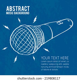 Cartoon microphone on blue background, vector illustration
