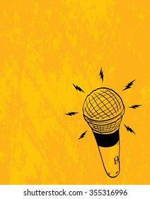 Cartoon microphone on blue background, vector illustration
