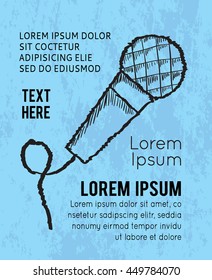 Cartoon microphone on blue background, vector illustration